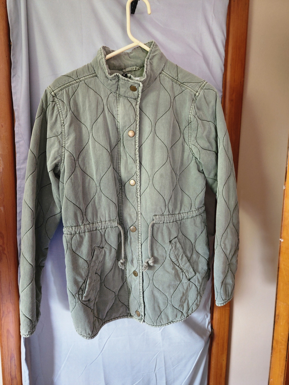 Maurice Olive Green Quilted Utility Jacket Large Zip/Snap